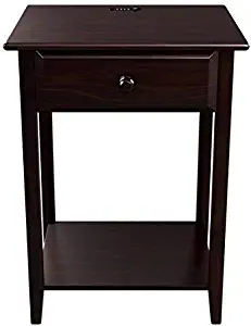 Stony-Edge Night Stand End Accent Table, with USB Port. Espresso. 17”