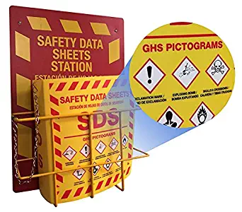 Bilingual Right to Know SDS Center Wire Rack and 3" Binder with GHS Pictograms