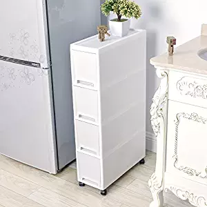 Shozafia Narrow Slim Rolling Storage Cart and Organizer, 7.1 inches Kitchen Storage Cabinet Beside Fridge Small Plastic Rolling Shelf With Drawers For Bathroom