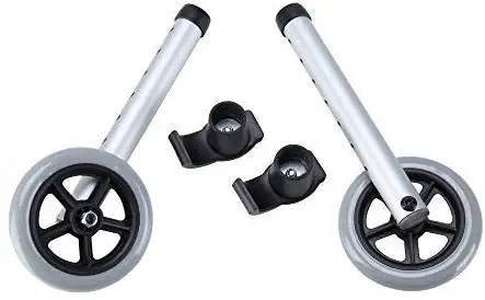Walker Wheels Kit and Ski Glides -Universal for Folding Medical Walker Accessories-Includes 2 Glide Tips, Two 5 Inch Rubber Wheel Replacement Feet