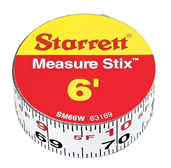 Starrett Measure Stix SM66W Steel White Measure Tape with Adhesive Backing, English Graduation Style, Left to Right Reading, 6' Length, 0.75" Width, 0.0625" Graduation Interval