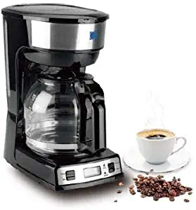 Q2 12-Cup Digital Electric Coffee Maker with Programmable Digital Timer for Auto-Brew - 1.8L Black Glass Carafe, Stay Warm Function, Non-Drip, Digital Screen, Water Level Indicator, Removable & Reusable Filter and Black/Stainless Steel Design