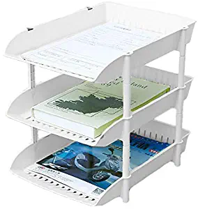 Uncluttered Designs Three Tier Tray - Stackable Organization for Letters, Documents and More - Office, Cubicle, Kitchen & Bedroom Storage & Decor (White)