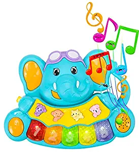 STEAM Life Educational Baby Piano - Musical Toy Piano - Mini Light Up Crib Toddler Piano - Light Up Toy Keyboard has 5 Numbered Keys - Plays Songs and Music Memory Game (Smart Baby Elephant Piano)