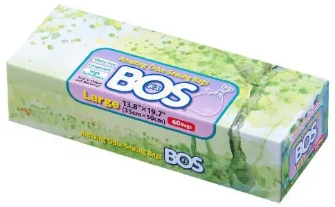 BOS Amazing Odor Sealing Disposable Bags for Diapers, Pet Waste or Any Sanitary Product Disposal -Durable and Unscented (60 Bags) [Size: L, Color: White]