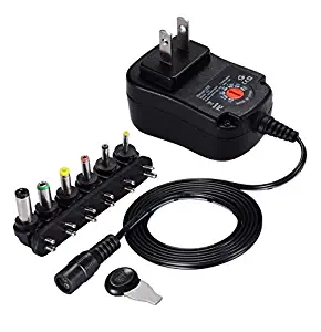 Variable/Universal DC Voltage (3V, 4.5V, 5V, 6V, 7.5V, 9V, 12V) Power Supply with Six Different Plug Types