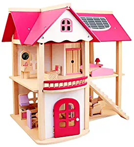 Pioneering Wooden Dollhouse with Dollhouse Furniture and Accessories Kids DIY Dollhouse Kit