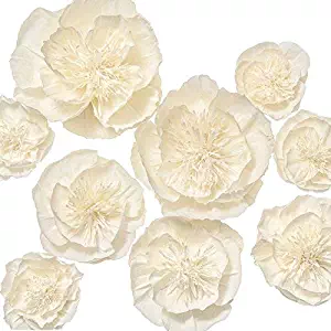 Ling's moment Paper Flower Decorations, 9 X Cream White Flowers, Handmade Giant Crepe Paper Flowers for Wall Nursery Wedding Baby Shower Birthday Centerpiece Photo Backdrop