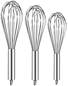 TEEVEA ((Upgraded) 3 Pack Very Sturdy Kitchen Stainless Steel Balloon Wire Set Egg Beater for for Blending Whisking Beating Stirring Cooking Baking,