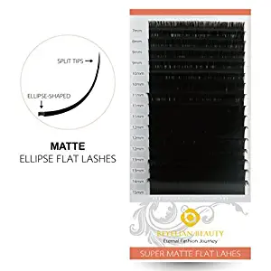 BEYELIAN MATTE Black Ellipse Flat Mink Eyelash Extensions Individual Semipermanent Lash Building D Curl 0.20mm Mixed Tray 7-15mm Assorted