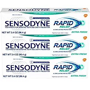 Sensodyne Rapid Relief Sensitivity Toothpaste, Extra Fresh, 3.4 ounce (Pack of 3) | ⭐️ Exclusive
