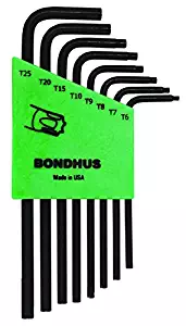 Bondhus 32432 Set of 8 Tamper Resistant Star L-wrenches, Long Length, sizes TR6-TR25