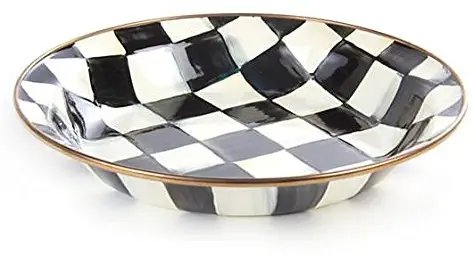 MacKenzie-Childs Stainless Steel Round Pie Plate – Enamel Courtly Check Black and White Print 9.5” Diametre Pie Dish Pan