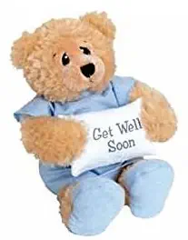 11" Plush PATIENT BEAR - FEEL BETTER Gift/Wearing Blue Hospital Gown & Slippers/Holding GET WELL SOON Pillow/ILLNESS/Sick CHILD/CHEER UP/Surgery
