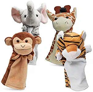 Hand Puppets Jungle Friends [Set of 4] | Elephant, Giraffe, Tiger & Monkey Stuffed Plush Animal Toys for Boys & Girls | Perfect for Storytelling, Teaching, Preschool & Role-Play