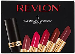 Revlon Super Lustrous Lipstick, 5 Count Piece Lip Kit Gift Set (Blushed, Softsilver Rose, Wine with Everything (Pearl), Coffee Bean, Rum Raisin)