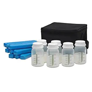Ameda Cool N Carry Breast Milk Storage System, Includes: Insulated Black Nylon Carry Bag, (3) Freezer Packs, (6) 4oz. Bottles with 2-Piece Lock-Tight Caps, Milk Storage Guidelines, Instructions