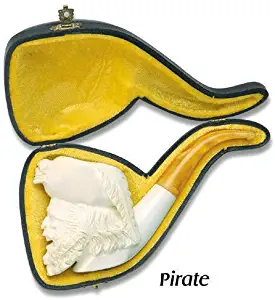 White Full Bent Hand Carved Pirate Captain Turkish Meerschaum Smoking Pipe