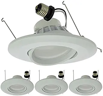 LEDwholesalers 6" (5"-Compatible) Recessed Dimmable 15W LED Adjustable Head Downlight with White Trim, ETL & Energy Star (4-Pack), White 5000K, 2216WHx4