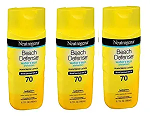 Neutrogena Beach Defense 3 Pack Bundle Water Resistant Sunscreen Body Lotion with Broad Spectrum SPF 70, Oil-Free and Fast-Absorbing, 6.7 oz