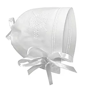 Stephan Baby Keepsake Cutwork Handkerchief Christening Bonnet with Straight Hem, White