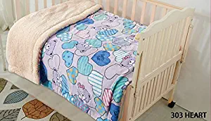 Elegant Home Kids Soft & Warm Cute Bears and Hearts Design Sherpa Baby Toddler Girl Blanket Printed Borrego Stroller or Baby Crib or Toddler Bed Blanket Plush Throw 40X50 (Heart)