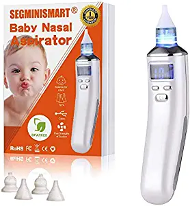 Nasal Aspirator, Nasal Aspirator for Baby, Baby Nasal Aspirator, Electric Nose Cleaner and Snot Sucker with LCD Screen, USB Rechargeable 5 Adjustable Settings and 4 Reusable Tips