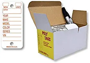 Poly Tag Key Tags with Ring (White) – 250 Key Tag Count. Includes 250 Rings and 2 Fine Point Pens. Car Key Tags Plastic || Automotive Key Tags || Dealer Tags