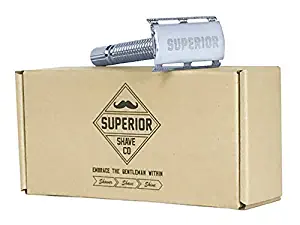 Superior Shave Double-Edged Safety Razor - Precision Grooming Kit with Month's Supply of Premium Swedish Blades and Travel Case.