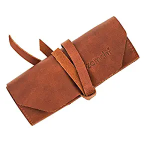 Genuine Leather Safety Razor Case, Razor Travel Shave Case with Pouches for Blades, Shaving Kit（Brown）