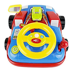 BOLEY Toys Kid's Mega Race Car Truck w/ Racer Flames - Interactive Steering Wheel and Small Car, Car Horn, Blinker Lights, Lock System, Headlights, Display, and Gear Change-Unique Sounds/Music and Lig