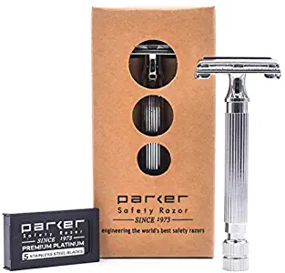 Parker Safety Razor, Model 82R, Deluxe Chrome Plated Heavyweight Twist-to-Open Butterfly Safety Razor