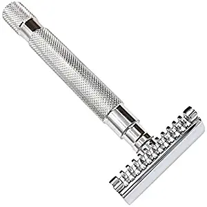 Parker 68S Stainless Steel Handle Double Edge Safety Razor with Open Comb Head & 5 Blades